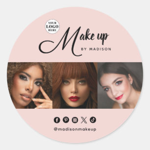 Sticker Rond Logo de photo de maquillage en écriture rose paste