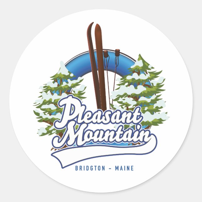 Sticker Rond Logo de Pleasant Mountain Ski Bridgton. (Devant)
