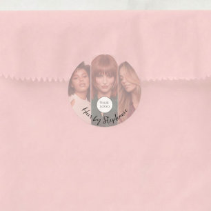 Sticker Rond Logo de salon de coiffure photo 3 écriture rose Bl
