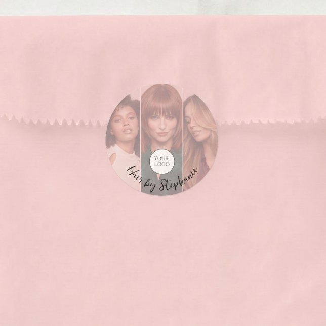 Sticker Rond Logo de salon de coiffure photo 3 écriture rose Bl (Créateur téléchargé)
