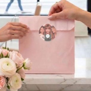 Sticker Rond Logo de script rose Blush 3 Photo Salon de coiffur