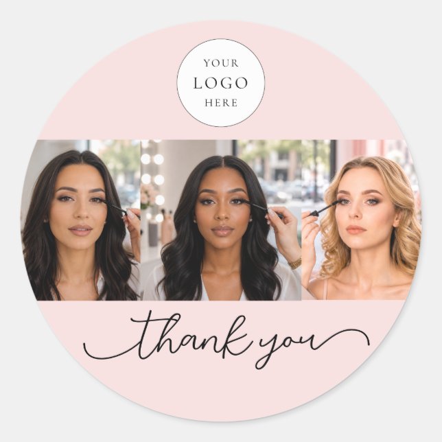 Sticker Rond Logo de script rose Blush Photo Cils Maquillage Me (Devant)