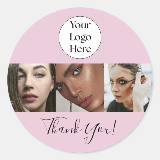 Sticker Rond Logo de script rose Blush Photo Lash Studio Merci (Devant)