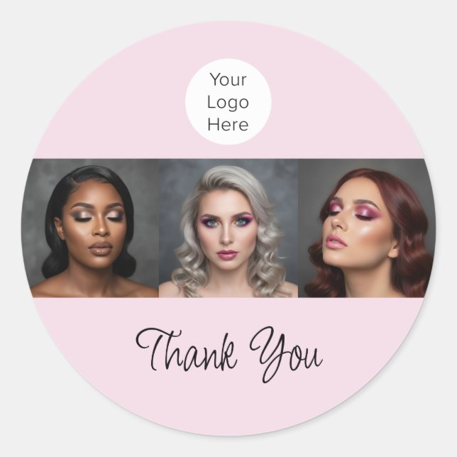 Sticker Rond Logo de script rose pâle Photo Makeup Merci (Devant)