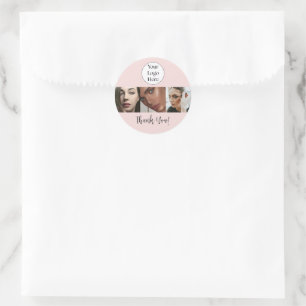 Sticker Rond Logo de script rose poudré Photo Lash Studio Merci