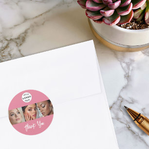 Sticker Rond Logo de script rose poudré Photo Makeup Merci