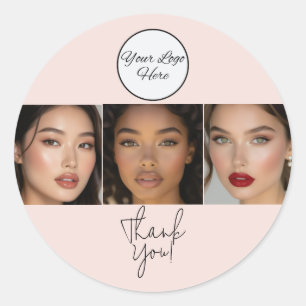 Sticker Rond Logo de script rose poudré Photo Makeup Merci