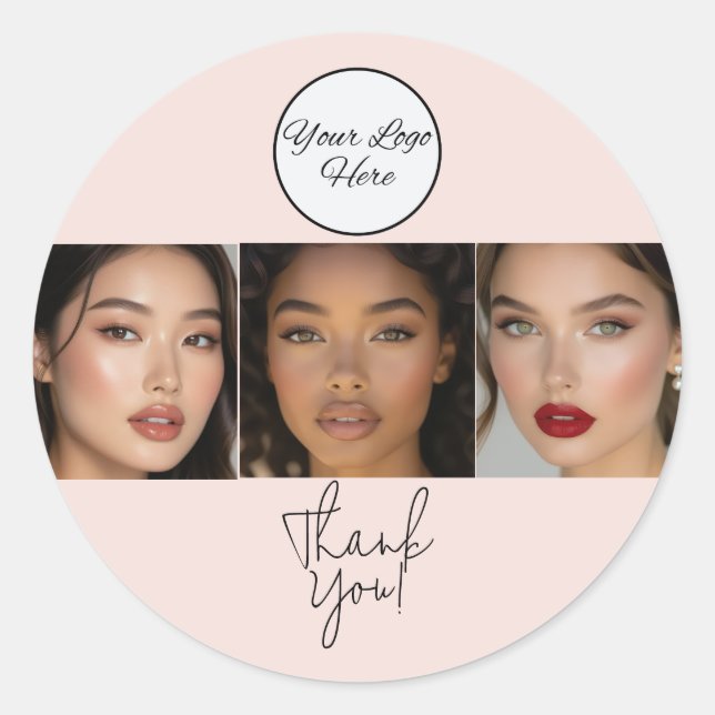 Sticker Rond Logo de script rose poudré Photo Makeup Merci (Devant)