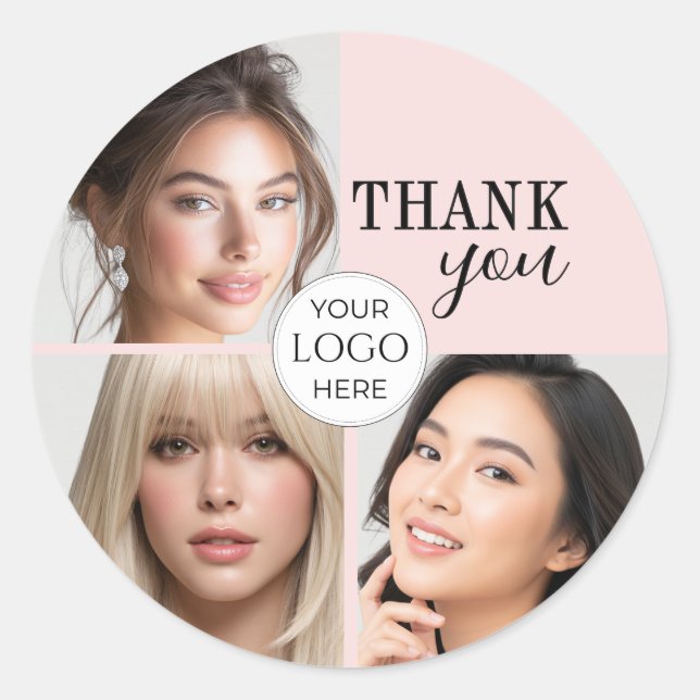 Sticker Rond Logo de script rose poudré Photo Maquillage Merci (Devant)
