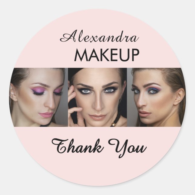 Sticker Rond Logo de script rose poudré Photo Maquillage Merci (Devant)
