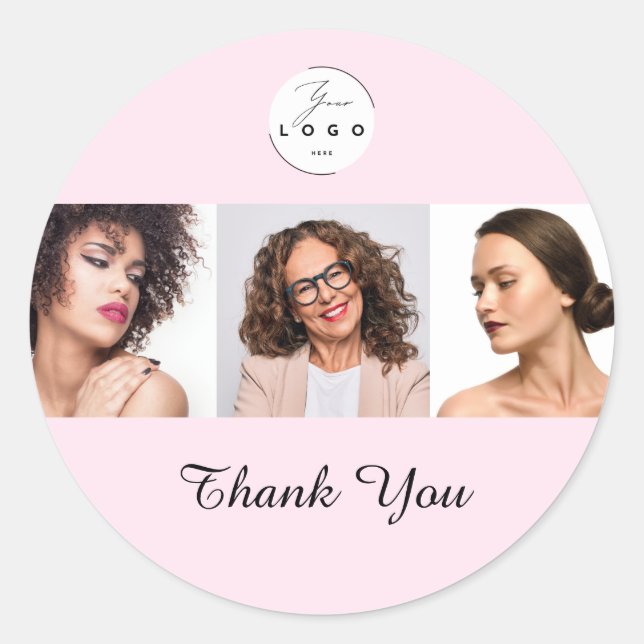 Sticker Rond Logo de script rose poudré Photo Maquillage Merci (Devant)