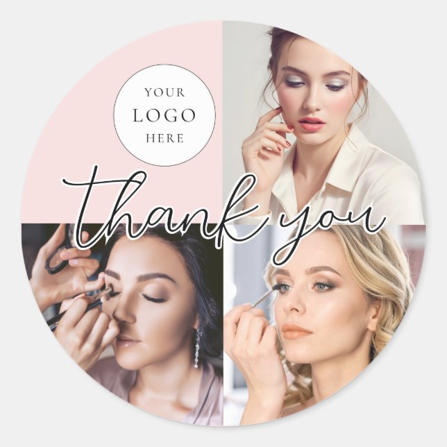 Sticker Rond Logo de script rose poudré Photo Maquillage Merci (Devant)