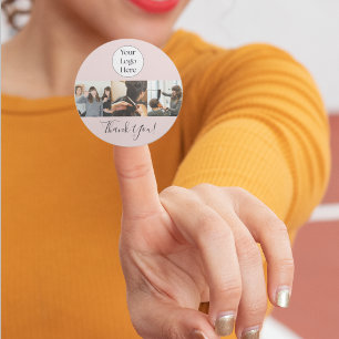 Sticker Rond Logo de script rose poudré Photo Salon de coiffure