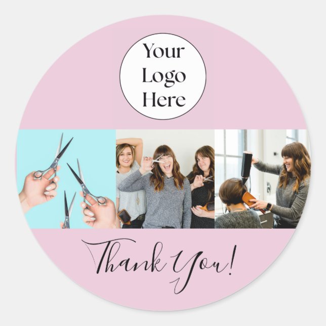 Sticker Rond Logo de script rose poudré Photo Salon de coiffure (Devant)
