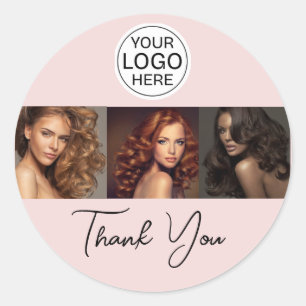 Sticker Rond Logo de script rose poudré Photo Salon de coiffure
