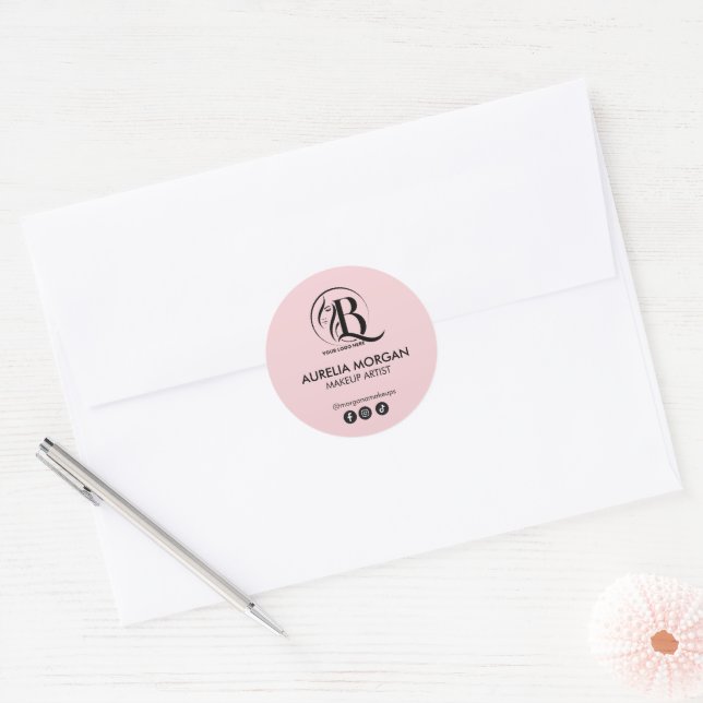 Sticker Rond Logo de script rose pour artiste maquillage sur le (Enveloppe)