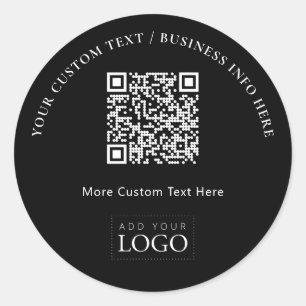 Sticker Rond Logo de société noir simple Code QR promotionnel