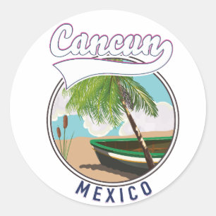 Sticker Rond logo de voyage à la plage de Cancun au Mexique