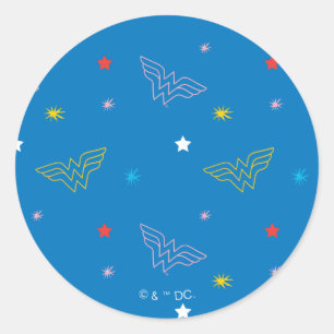 Sticker Rond Logo de Wonder Woman et étoiles motif bleu