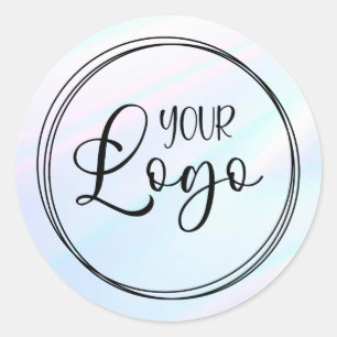 Sticker Rond Logo dégradé holographique turquoise rose blanc