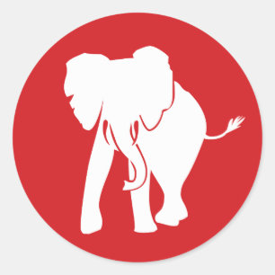 Sticker Rond Logo d'éléphant blanc mignon rouge et blanc