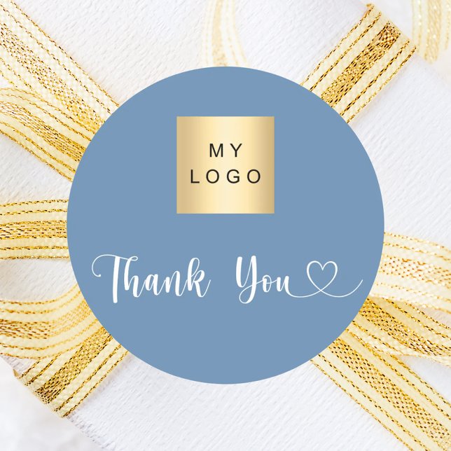 Sticker Rond Logo d'entreprise bleu poussiéreux merci (Créateur téléchargé)