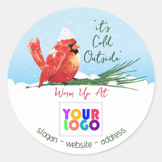 Sticker Rond Logo d'entreprise Cardinal dans la neige (Devant)
