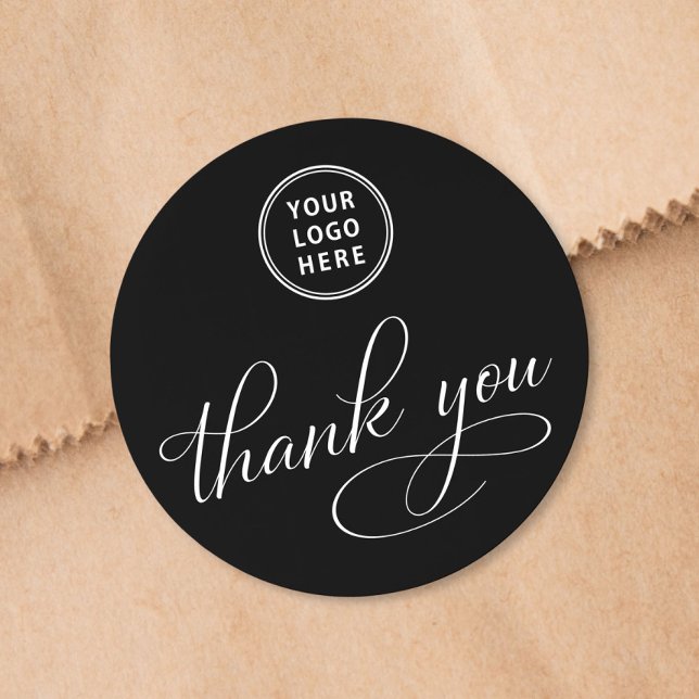 Sticker Rond Logo d'entreprise Écriture Élégante Noir Merci (Créateur téléchargé)