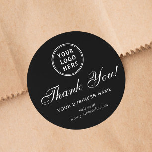 Sticker Rond Logo d'entreprise Écriture Élégante Noir Merci