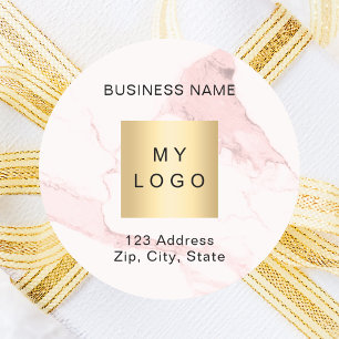Sticker Rond Logo d'entreprise en marbre rose vif