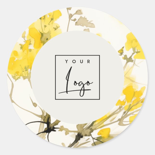 Sticker Rond Logo d'entreprise fleurie Boho Fleur sauvage jaune (Devant)