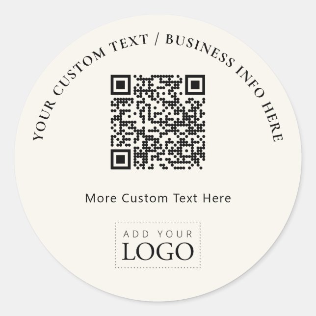 Sticker Rond Logo d'entreprise ivoire simple QR Code Promotionn (Devant)