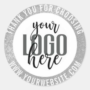 Sticker Rond Logo d'entreprise Merci Sparkly Silver Parties sci
