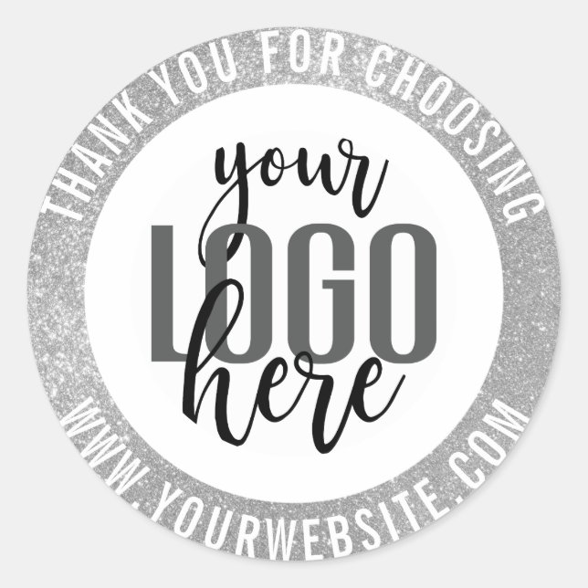 Sticker Rond Logo d'entreprise Merci Sparkly Silver Parties sci (Devant)