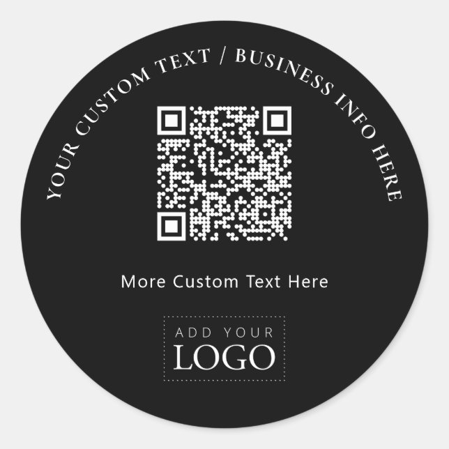 Sticker Rond Logo d'entreprise noir simple QR Code promotionnel (Devant)