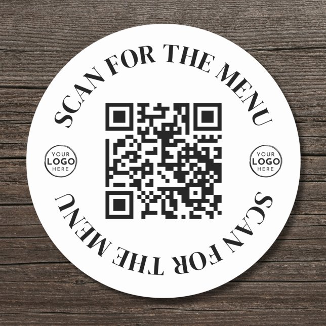 Sticker Rond Logo d'entreprise Scannez Menu Code QR (Business Logo Scan Menu QR Code Classic Round Sticker )