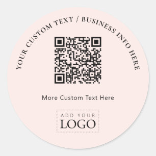 Sticker Rond Logo d'entreprise simple rose QR Code promotionnel