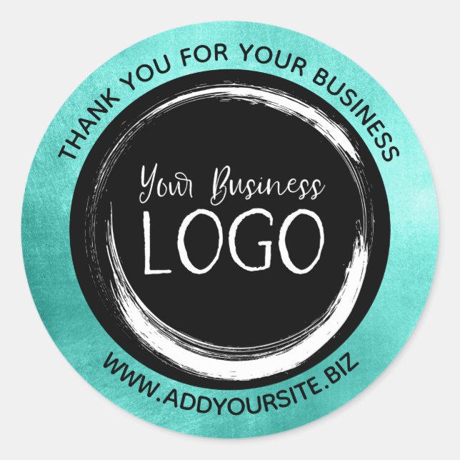 Sticker Rond Logo d'entreprise Turquoise Black Circle Merci (Devant)