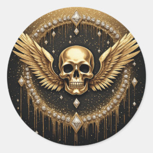 Sticker Rond 💎 Logo des ailes de crâne gothiques pour cadeaux