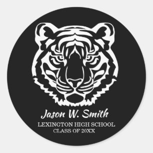 Sticker Rond Logo des Tigres Noirs Mascotte de l'école