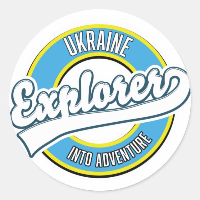 Sticker Rond Logo d'explorateur d'Ukraine dans l'aventure. (Devant)