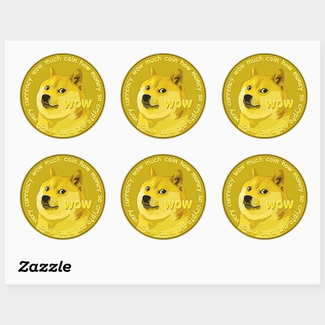 Sticker Rond Logo Dogecoin pièce crypto-monnaie (Feuille)
