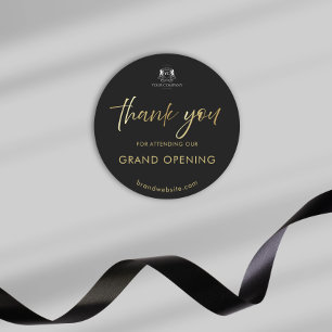 Sticker Rond Logo d'ouverture du Merci Black Gold Script
