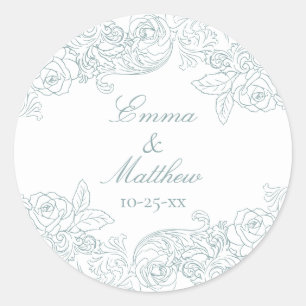 Sticker Rond Logo du Mariage Baroque Circulaire Dusty Blue