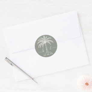 Sticker Rond Logo du Mariage Monogramme personnalisé Palm Tree