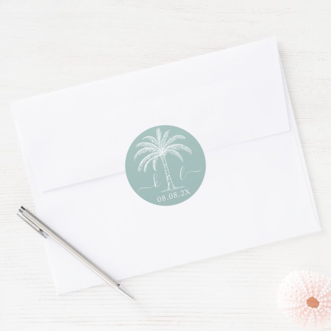 Sticker Rond Logo du Mariage Monogramme personnalisé Palm Tree (Enveloppe)