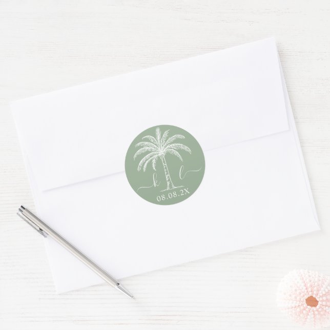 Sticker Rond Logo du Mariage Monogramme personnalisé Palm Tree (Enveloppe)