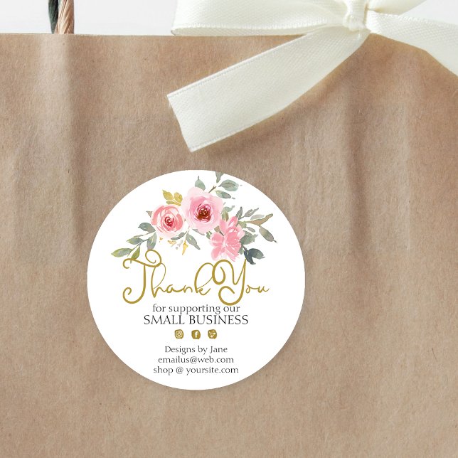 Sticker Rond Logo du Merci des petites entreprises rose pâle (Créateur téléchargé)