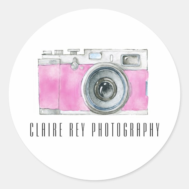 Sticker Rond Logo du photographe de l'aquarelle rose (Devant)