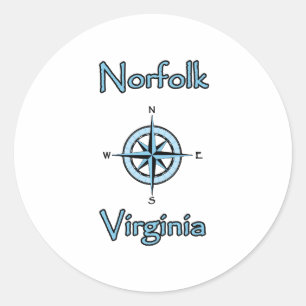 Sticker Rond Logo du Rose Norfolk Virginia Compass